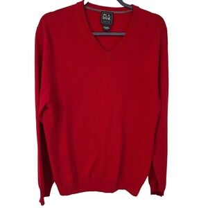 Jos A Bank Traveler Men L Merino Wool V Neck Red Sweater Grandpacore Preppy